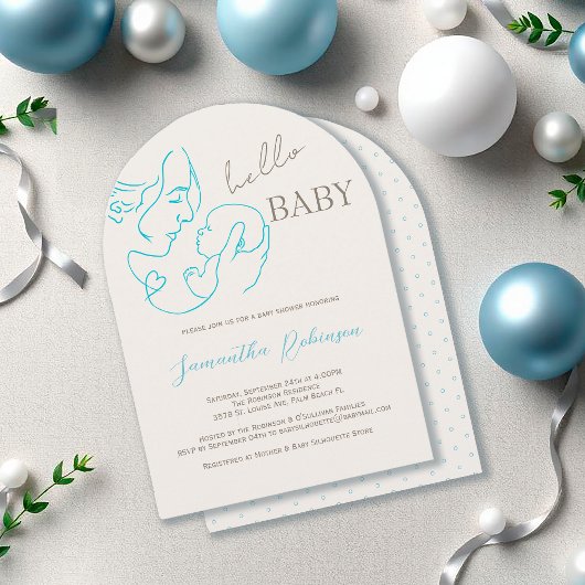 Hallo Modern Contemporary Baby Boy Baby shower Kaart