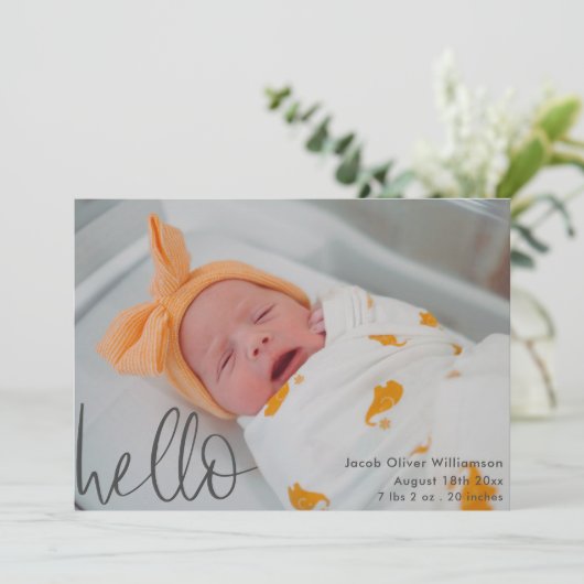 Hallo Modern Eenvoudig Baby Aankondiging (Staand voorkant)