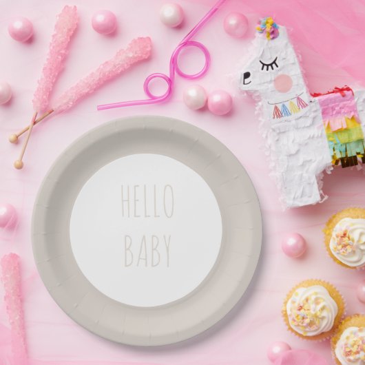 Hallo Modern Eenvoudig "Baby" Neutrale Cirkel Papieren Bordje (Feest)