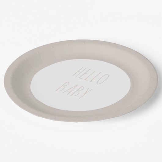 Hallo Modern Eenvoudig "Baby" Neutrale Cirkel Papieren Bordje (Gekanteld)