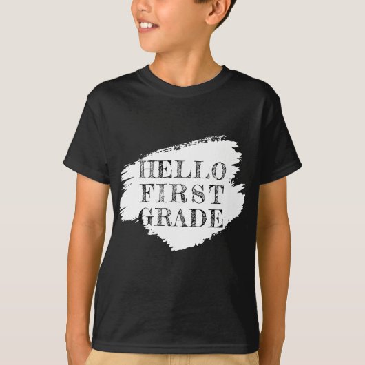 Hallo Modern Eerste Grade Kinder Zwart T-shirt (Voorkant)