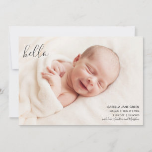 hallo Modern Elegant Birth Announding-fotokaart Aankondiging