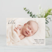 hallo Modern Elegant Birth Announding-fotokaart Aankondiging (Staand voorkant)