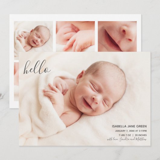 hallo Modern Elegant Birth Announding-fotokaart Aankondiging (Voorkant / Achterkant)