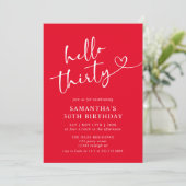 Hallo Modern Elegant Rood Wit 30ste Verjaardagsfee Kaart (Staand voorkant)