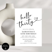 Hallo Modern Elegant Rood Wit 30ste Verjaardagsfee