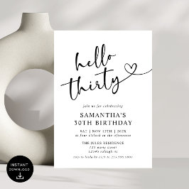 Hallo Modern Elegant Rood Wit 30ste Verjaardagsfee Kaart