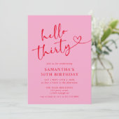 Hallo Modern Elegant Roze Rood 30ste Verjaardagsfe Kaart (Staand voorkant)