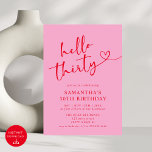 Hallo Modern Elegant Roze Rood 30ste Verjaardagsfe Kaart<br><div class="desc">Hallo Vier uw mijlpaal met stijl met behulp van onze Modern Elegant Roze en Rood! 30e verjaardagsfeest uitnodiging! Met een levendige mix van roze en rode tinten, vangt dit chique en verfijnde ontwerp perfect de opwinding van het draaien van 30. Met strakke typografie en moderne accenten zet deze uitnodiging de...</div>