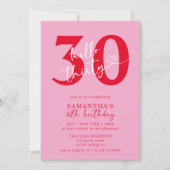 Hallo Modern Elegant Roze Rood 30ste Verjaardagsfe Kaart (Voorkant)