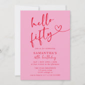 Hallo Modern Elegant Roze Rood 50ste Verjaardagsfe Kaart (Voorkant)