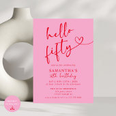 Hallo Modern Elegant Roze Rood 50ste Verjaardagsfe Kaart