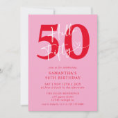 Hallo Modern Elegant Roze Rood 50ste Verjaardagsfe Kaart (Voorkant)