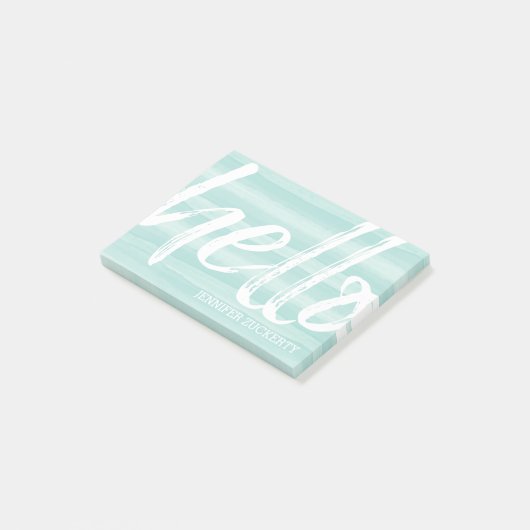 hallo - Modern en Whimsical - blauwgroen waterverf Post-it® Notes (Schuin)