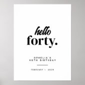 Hallo Modern Forty 40th Verjaardag Welkomstbord Poster (Voorkant)