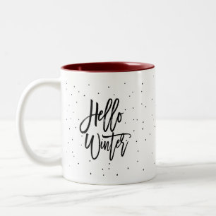 Hallo Modern Fun ~ Winter Cozy Script Stippen Mini Tweekleurige Koffiemok