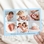 Hallo Modern handgeschreven blauw fotocollage gebo Aankondiging