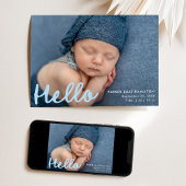 Hallo Modern handgeschreven blauw fotocollage gebo Aankondiging