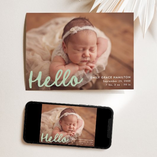 Hallo Modern handgeschreven foto collage geboorte Aankondiging