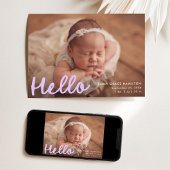 Hallo Modern handgeschreven Lavender foto geboorte Aankondiging