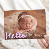 Hallo Modern handgeschreven Lavender foto geboorte Aankondiging