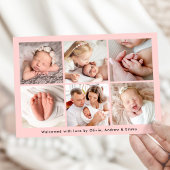 Hallo Modern handgeschreven roze fotocollage geboo Aankondiging
