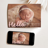 Hallo Modern handgeschreven roze fotocollage geboo Aankondiging