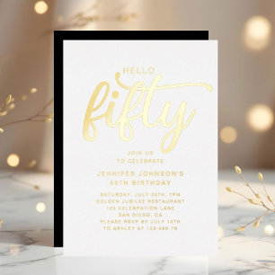 Hallo Modern Kopen Fifty 50th Birthday Gold Foil Folie Uitnodiging