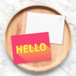 Hallo Modern Levendig Roze en Geel Briefkaart<br><div class="desc">Hallo Hallo Stuur een vrolijke boodschap naar familie en vrienden met deze leuke kleurrijke roze kaart met een modern abstract ontwerp van een gele "kaart" met een lange schaduwgradiënt. *Houd er rekening mee dat het Zazzle Watermerk dat in de zoomvoorbeeld wordt weergegeven NIET op het uiteindelijke afgedrukte product wordt weergegeven....</div>