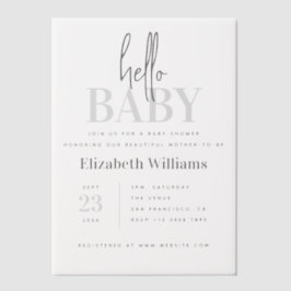 Hallo Modern minimalistisch Baby shower Vellum Uitnodigingen