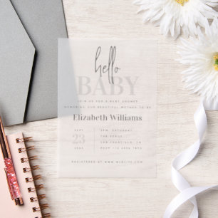 Hallo Modern minimalistisch Baby shower Vellum Uitnodigingen