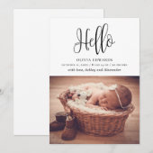 Hallo Modern minimalistisch script. Foto van pasge Aankondiging (Voorkant / Achterkant)