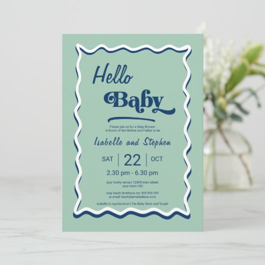 Hallo Modern Mint Green Baby shower Kaart (Staand voorkant)