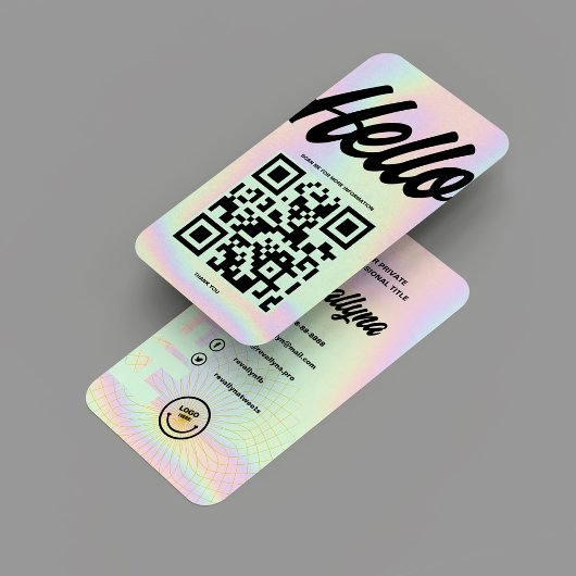 HALLO MODERN MONOGRAM LOGO HOLOGRAPHIC QR VISITEKAARTJE