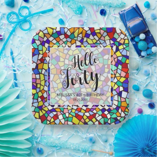 Hallo Modern Mozaïek Kleurrijk Papieren Bordje (Feest)