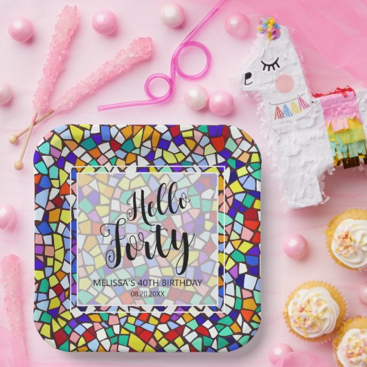 Hallo Modern Mozaïek Kleurrijk Papieren Bordje (Feest)