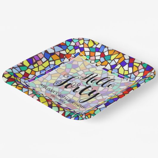 Hallo Modern Mozaïek Kleurrijk Papieren Bordje (Gebogen)