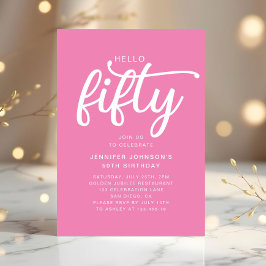 Hallo Modern Roze 50ste verjaardag Kaart