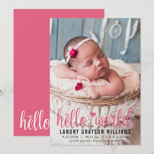 Hallo Modern Roze World Aankondiging (Voorkant / Achterkant)