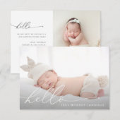 hallo modern script geboorte aankondiging briefkaa (Voorkant / Achterkant)