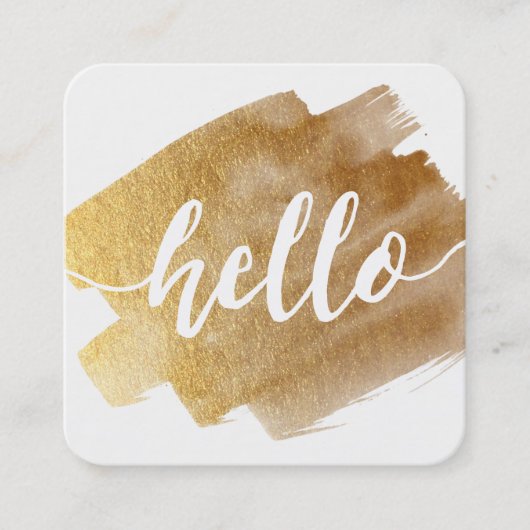 HALLO MODERN SCRIPT Luxe gouden penseelstreek Vierkante Visitekaartje (Voorkant)