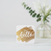 HALLO MODERN SCRIPT Luxe gouden penseelstreek Vierkante Visitekaartje (Staand voorkant)