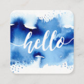 HALLO MODERN SCRIPT waterverf splash blauw Vierkante Visitekaartje (Voorkant)