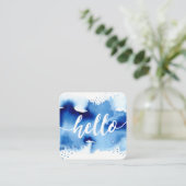 HALLO MODERN SCRIPT waterverf splash blauw Vierkante Visitekaartje (Staand voorkant)