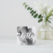 HALLO MODERN SCRIPT waterverf splash grijs Vierkante Visitekaartje (Staand voorkant)