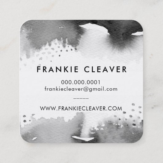 HALLO MODERN SCRIPT waterverf splash grijs Vierkante Visitekaartje (Achterkant)