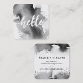 HALLO MODERN SCRIPT waterverf splash grijs Vierkante Visitekaartje (Voorkant / Achterkant)