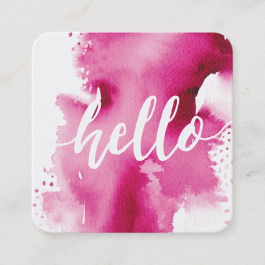 HALLO MODERN SCRIPT waterverf splash roze Vierkante Visitekaartje (Voorkant)