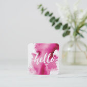 HALLO MODERN SCRIPT waterverf splash roze Vierkante Visitekaartje (Staand voorkant)