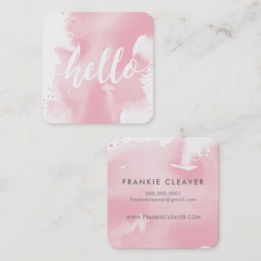 HALLO MODERN SCRIPTARTY waterverf blush roze Vierkante Visitekaartje (Voorkant / Achterkant)